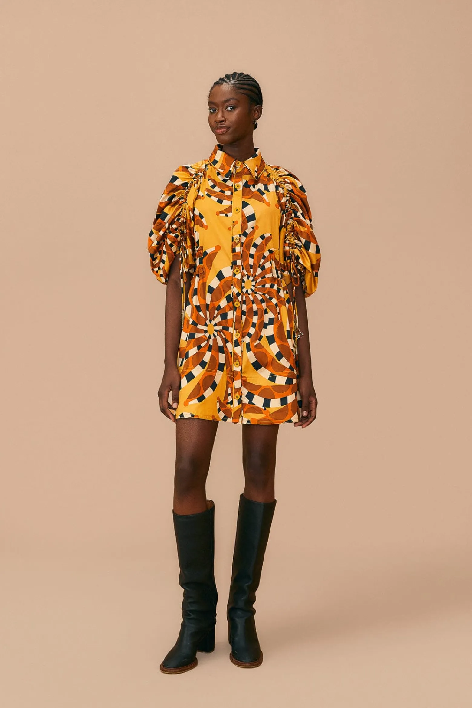 BEIGE BANANADA BUTTON DOWN MINI DRESS