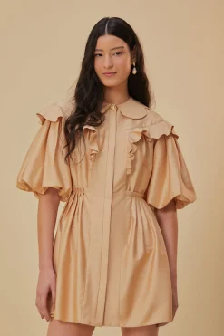 BEIGE SHORT SLEEVE MINI DRESS