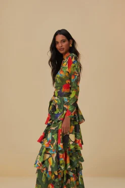  BIRD LEAVES SAND TIERED BOW DETAIL MAXI SKIRT