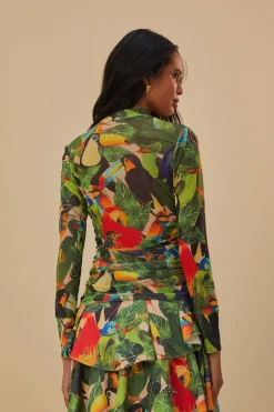 BIRD LEAVES SAND TULLE BLOUSE