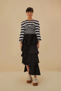 BLACK AND WHITE STRIPES CROCHET BLOUSE