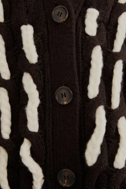 BLACK AND WHITE TEXTURED KNIT CARDIGAN