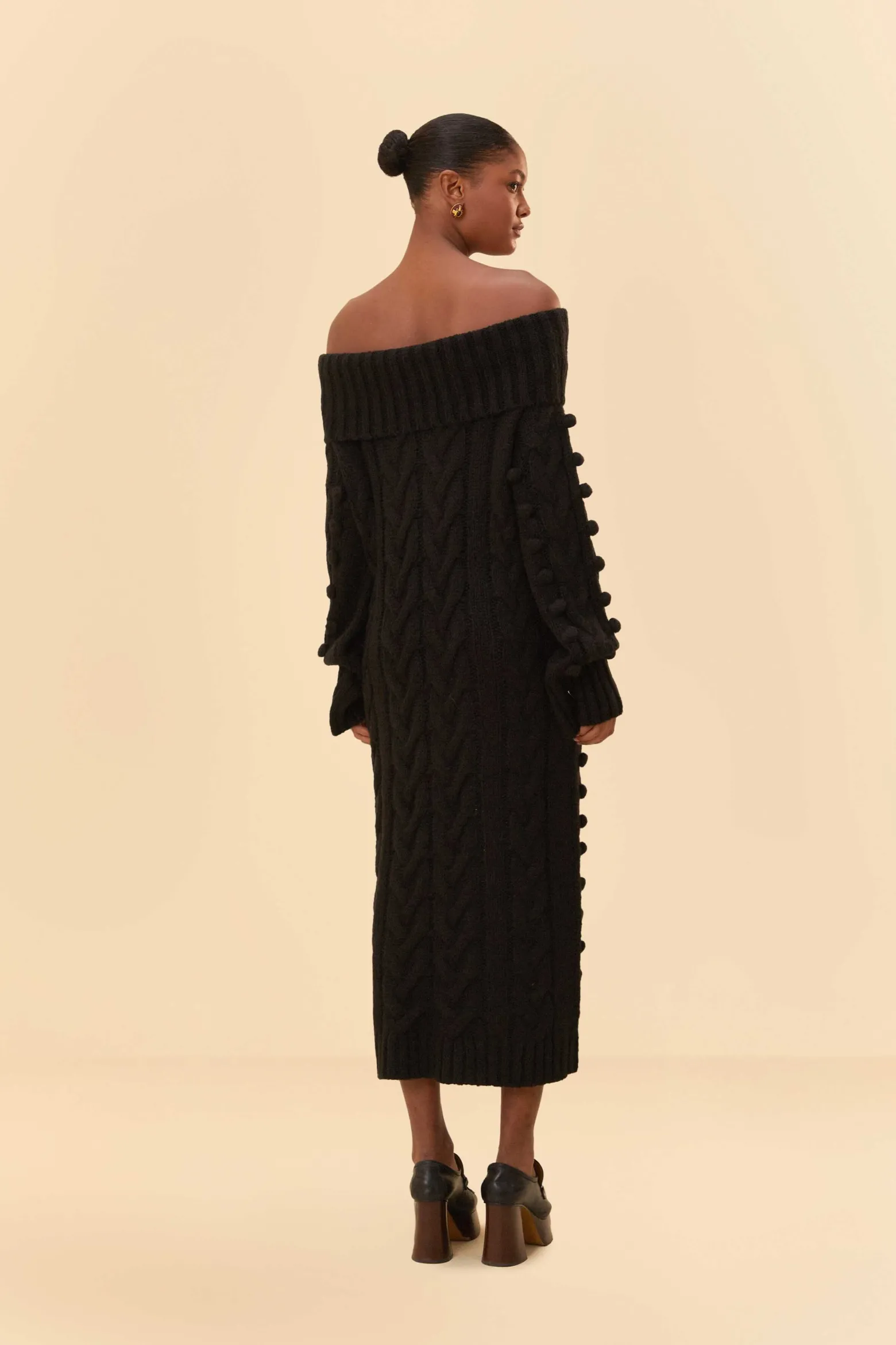 BLACK BRAIDED MIDI SWEATER DRESS