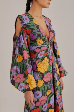 BLACK BUCOLIC GARDEN CUT OUT MAXI DRESS