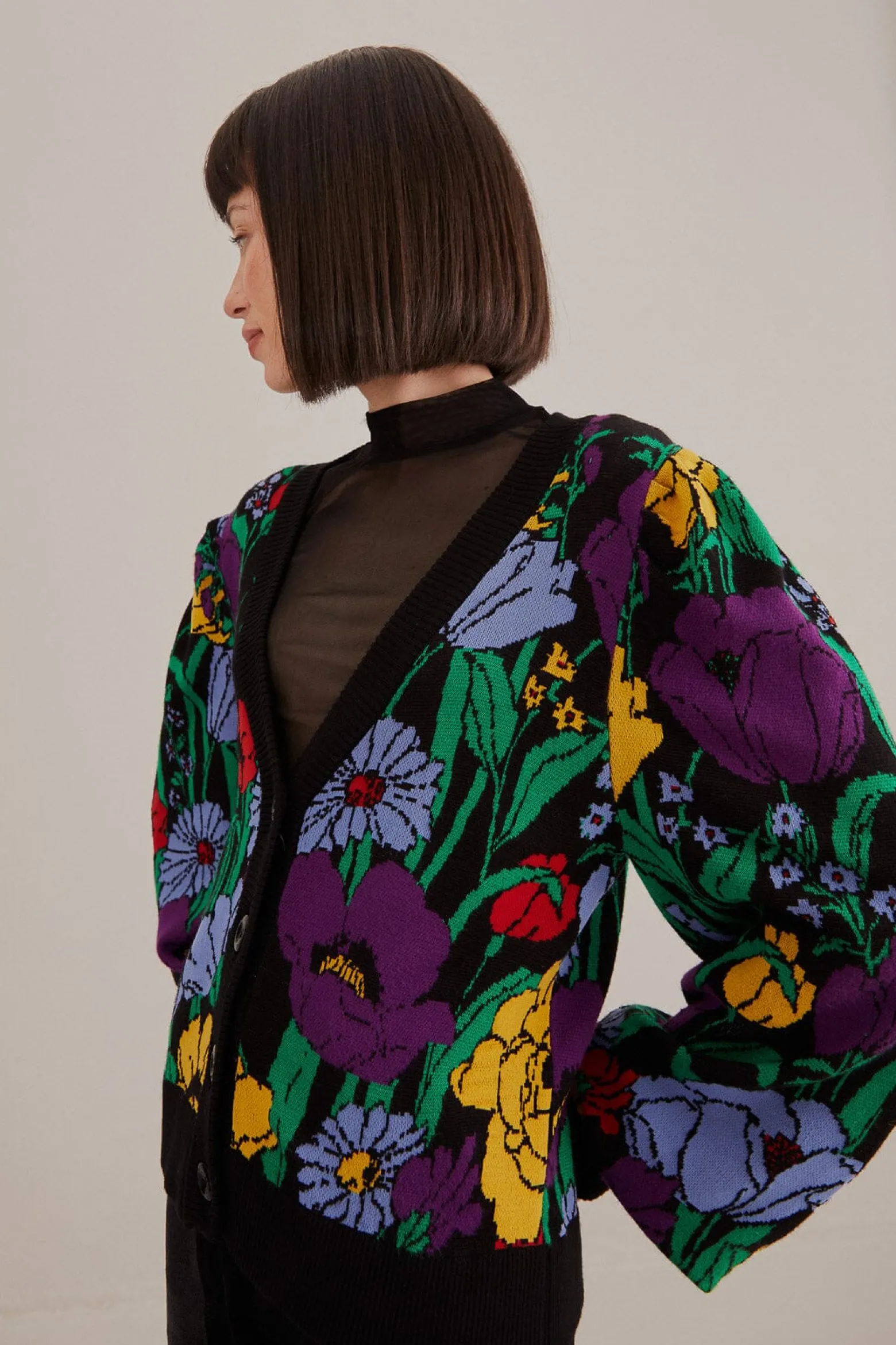 BLACK BUCOLIC GARDEN KNIT CARDIGAN