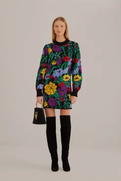 BLACK BUCOLIC GARDEN SWEATER DRESS