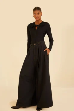  BLACK CANVAS MAXI PLEATED PANTS
