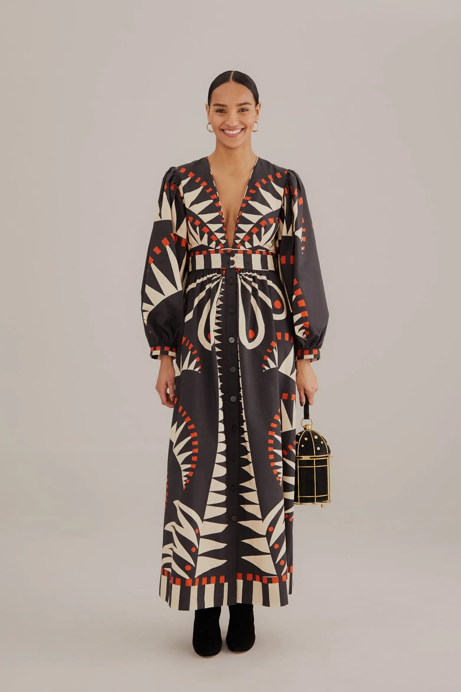 BLACK COCONUT GROVE PUFF SLEEVE MAXI DRESS
