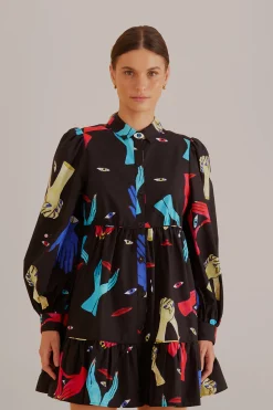  BLACK COLORFUL TOGETHER  LONG SLEEVE MINI DRESS
