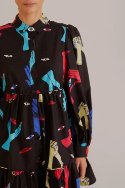  BLACK COLORFUL TOGETHER  LONG SLEEVE MINI DRESS