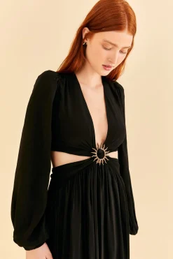  BLACK CUT OUT LONG SLEEVE MAXI DRESS