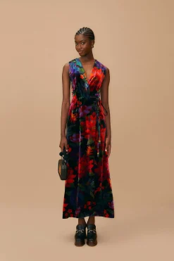 BLACK FLOWER SEASON MAXI WRAP DRESS