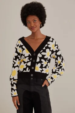 BLACK FLOWERS KNIT CARDIGAN