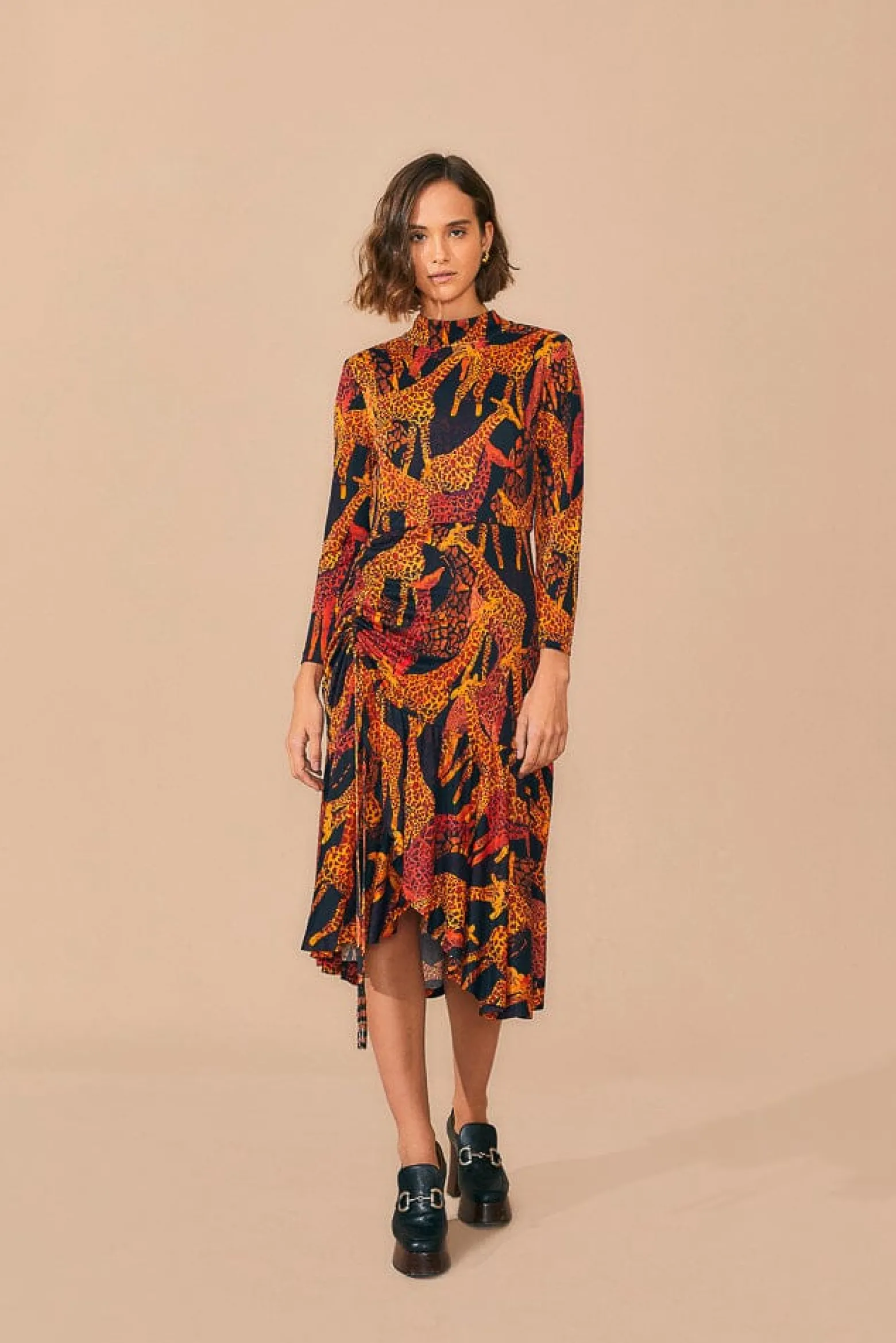 BLACK GIRAFFES SLIT MIDI DRESS
