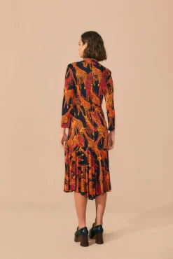 BLACK GIRAFFES SLIT MIDI DRESS