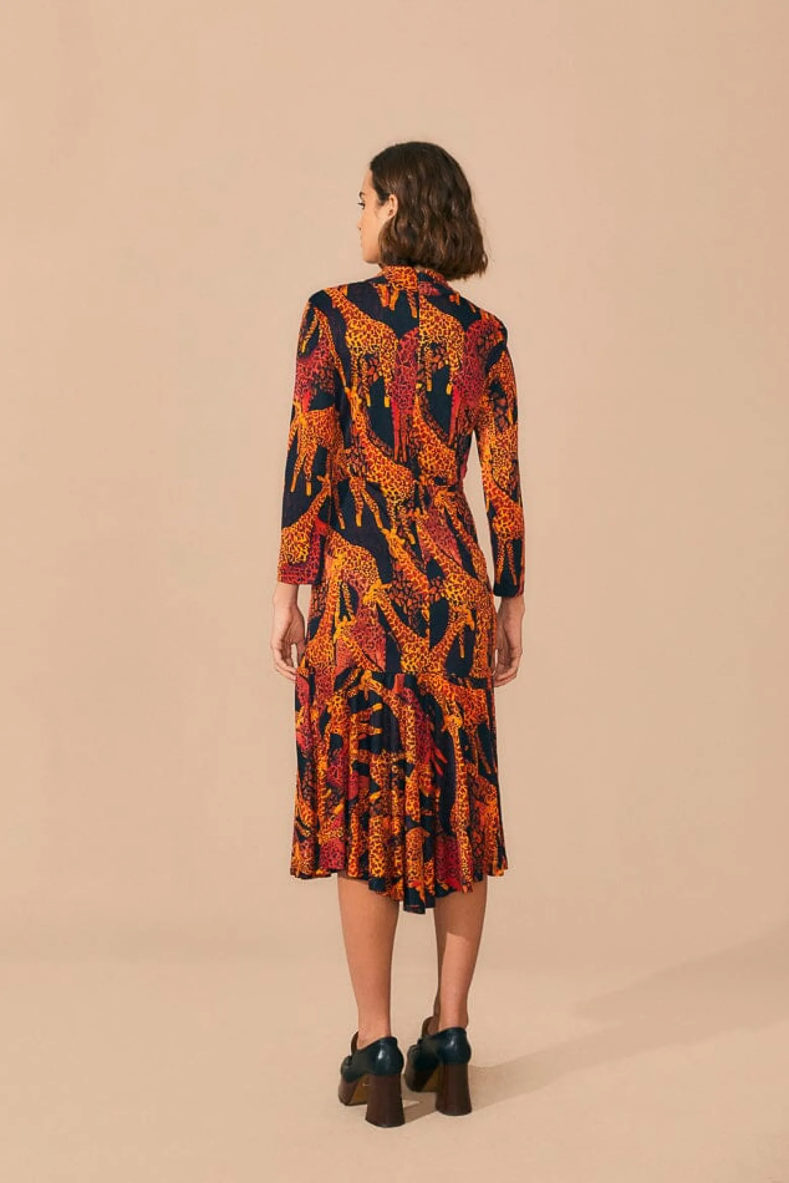 BLACK GIRAFFES SLIT MIDI DRESS