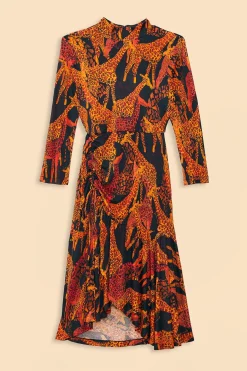 BLACK GIRAFFES SLIT MIDI DRESS