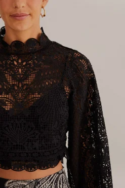 BLACK GUIPURE LONG SLEEVE BLOUSE