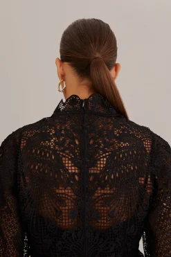 BLACK GUIPURE LONG SLEEVE BLOUSE