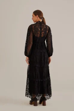  BLACK GUIPURE LONG SLEEVE MAXI DRESS