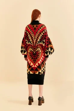 BLACK HEART DECO MAXI KNIT CARDIGAN