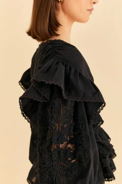 BLACK LONG SLEEVE V NECKLINE BLOUSE