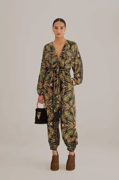 BLACK MARTINA SCARF V NECK JUMPSUIT