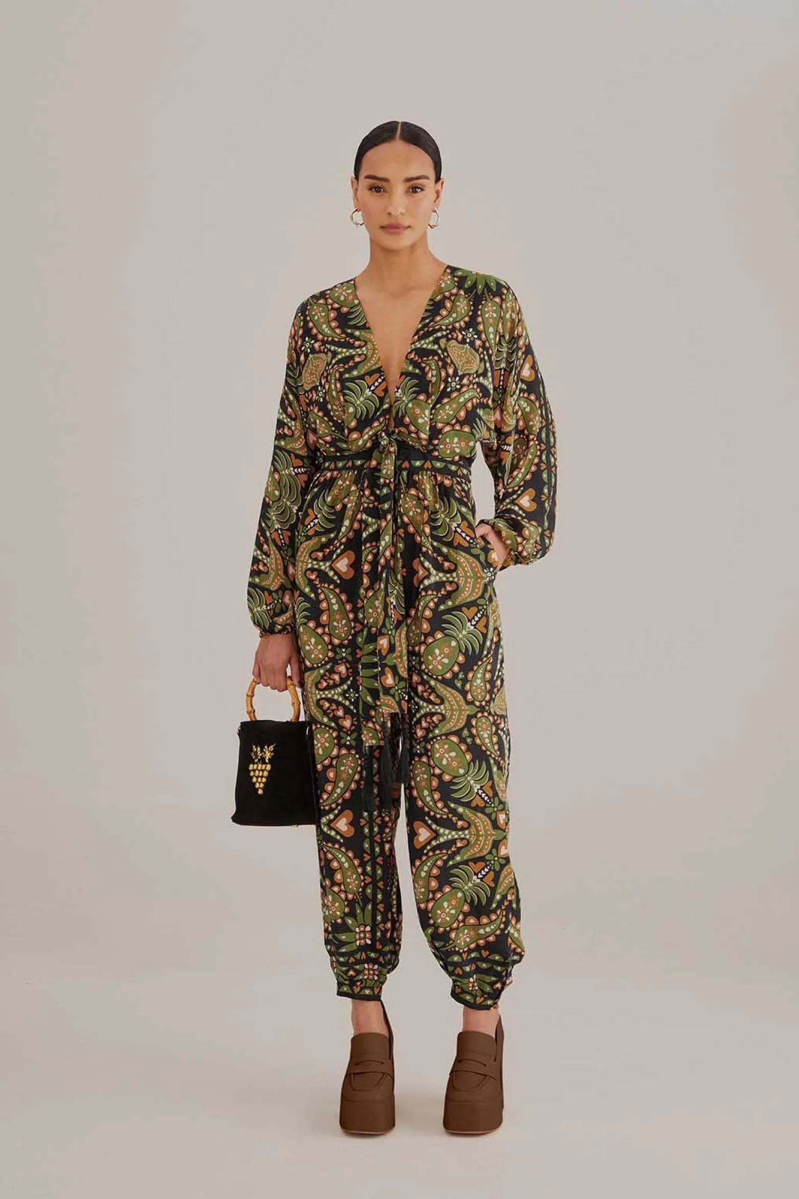 BLACK MARTINA SCARF V NECK JUMPSUIT