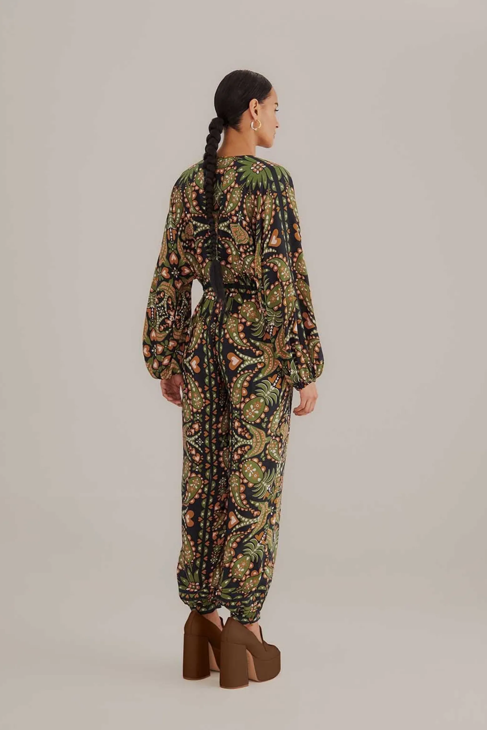 BLACK MARTINA SCARF V NECK JUMPSUIT