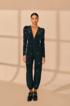 BLACK MIRROR EMBROIDERED JUMPSUIT