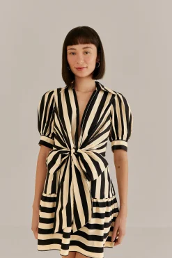 BLACK MIXED STRIPES SHORT SLEEVE MINI DRESS