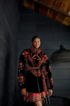  BLACK NATURE BEAUTY EMBROIDERED PUFFER JACKET