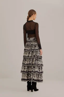  BLACK PAISLEY BLOOM TIERED SKIRT