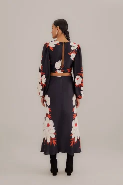  BLACK PEONY FRINGE MIDI SKIRT