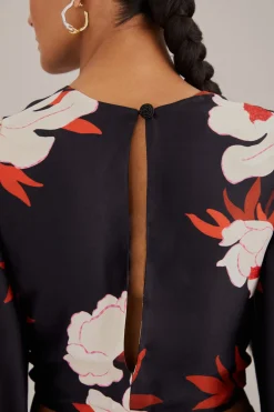 BLACK PEONY LONG SLEEVE BLOUSE