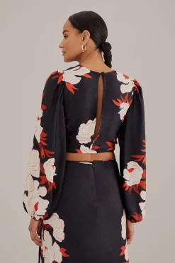 BLACK PEONY LONG SLEEVE BLOUSE