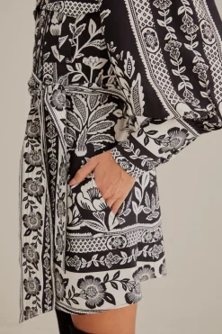 BLACK PINEAPPLE GARDEN LONG SLEEVE SHIRTDRESS