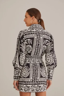 BLACK PINEAPPLE GARDEN LONG SLEEVE SHIRTDRESS