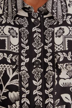 BLACK PINEAPPLE GARDEN LONG SLEEVE SHIRTDRESS