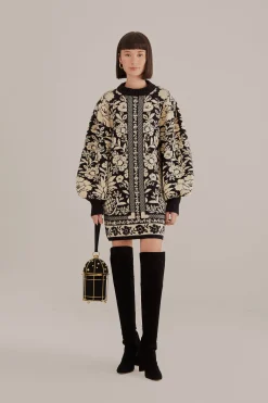 BLACK PINEAPPLE GARDEN MINI SWEATER DRESS