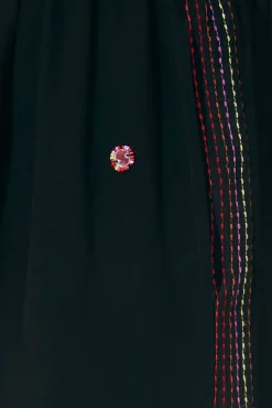 BLACK RAINBOW BEADED MIRROR TRIM PANTS