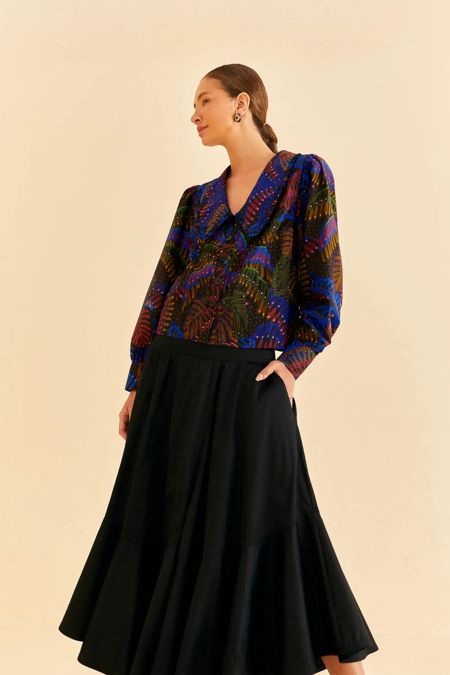BLACK RUFFLE MAXI SKIRT