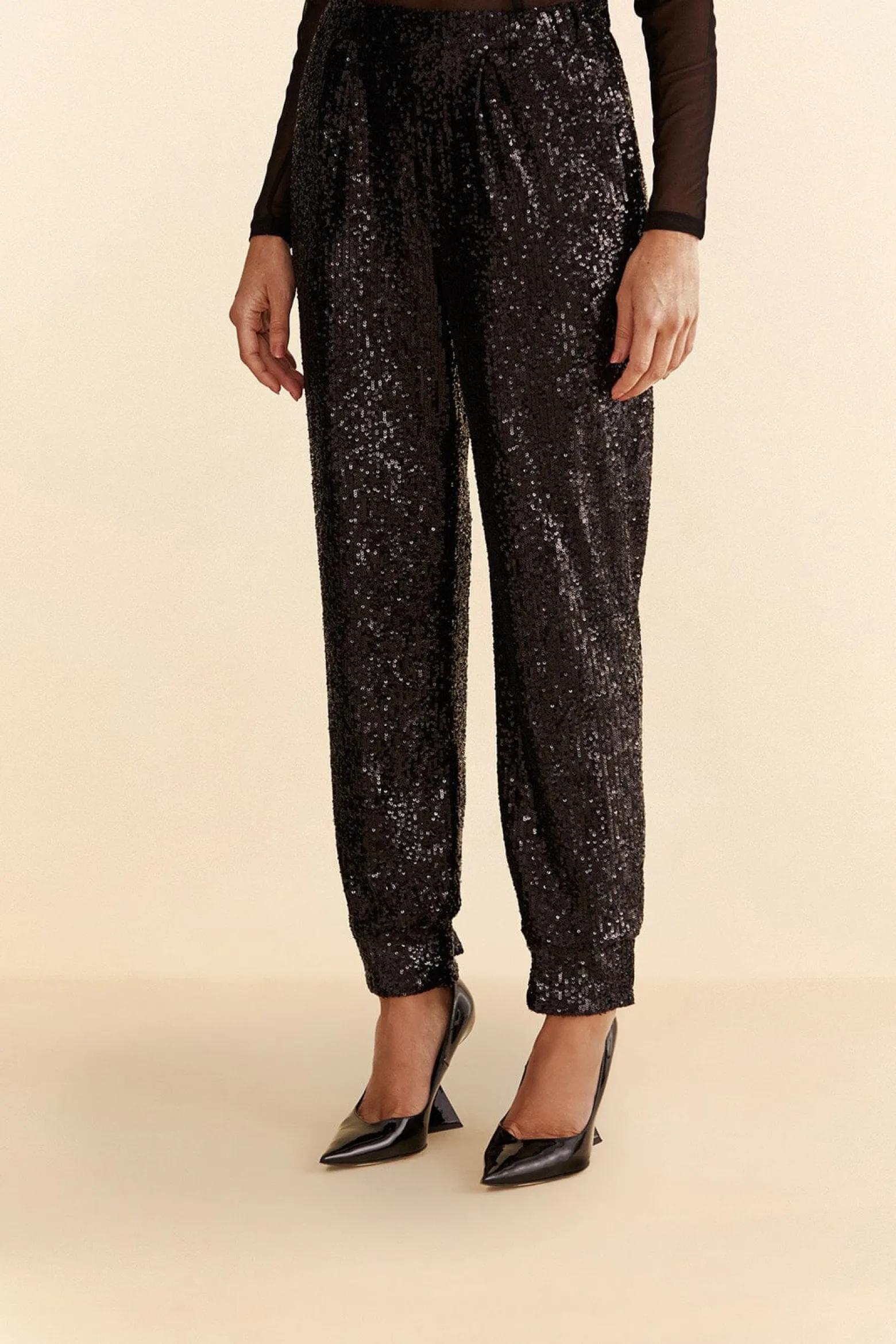 BLACK SEQUIN PAJAMA PANTS
