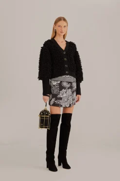  BLACK TEXTURED V NECK CARDIGAN