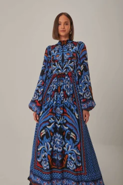BLACK TOUCANS SCARF LONG SLEEVE MAXI DRESS