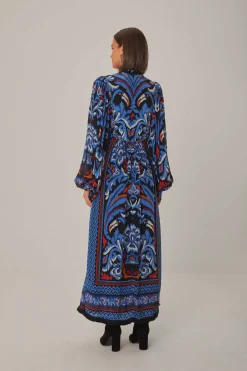 BLACK TOUCANS SCARF LONG SLEEVE MAXI DRESS
