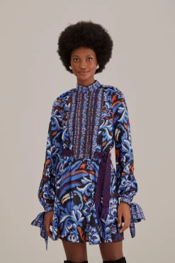 BLACK TOUCANS SCARF LONG SLEEVE MINI DRESS