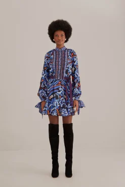  BLACK TOUCANS SCARF LONG SLEEVE MINI DRESS