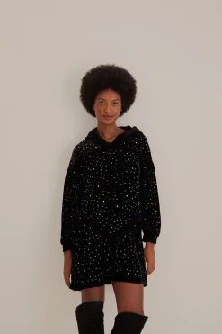 BLACK VELVET LONG SLEEVE MINI DRESS