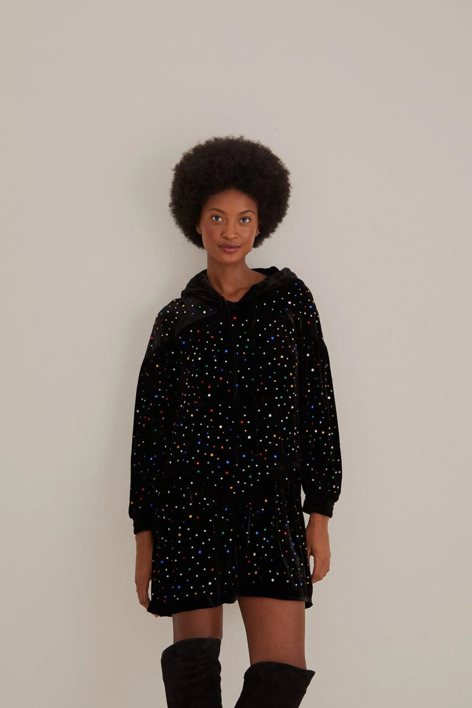 BLACK VELVET LONG SLEEVE MINI DRESS